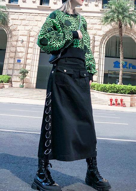 Italian black cotton Tunics Button pockets skirt - SooLinen
