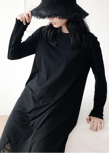 Italian black cotton dress hollow out Maxi summer patchwork Dress - SooLinen
