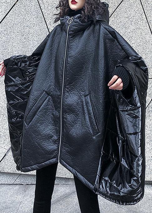 Italian black linen cotton shirts women Inspiration hooded Batwing Sleeve fall top - SooLinen