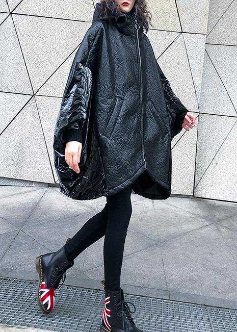 Italian black linen cotton shirts women Inspiration hooded Batwing Sleeve fall top - SooLinen