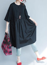 Italian black linen quilting dresses ruffles loose summer Dress - SooLinen