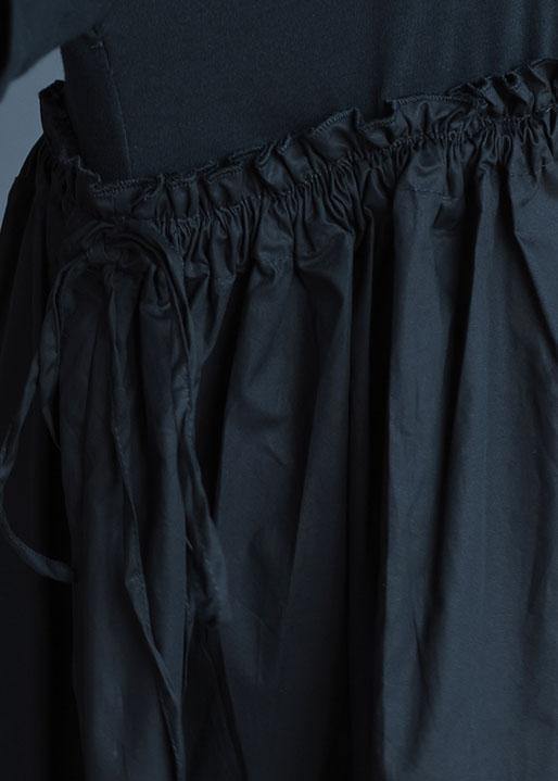 Italian black linen quilting dresses ruffles loose summer Dress - SooLinen