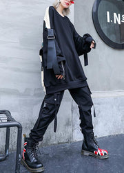 Italian black patchwork camouflage cotton o neck Streetwear Midi fall blouse - SooLinen