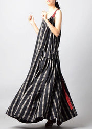 Italian black patchwork linen Robes sleeveless Traveling fall Dress - SooLinen