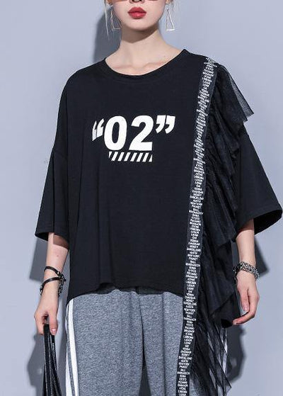 Italian black print cotton blended pattern o neck unique summer shirts - SooLinen