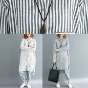 Italian black white striped linen clothes For Women plus size Shape side open Dresses spring Dress
