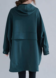 Italian blackish green Fashion Long coats Photography hooded zippered outwears - SooLinen