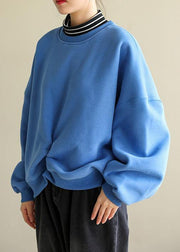 Italian blue cotton blouses for women false two pieces Knee spring Sweatshirt - SooLinen