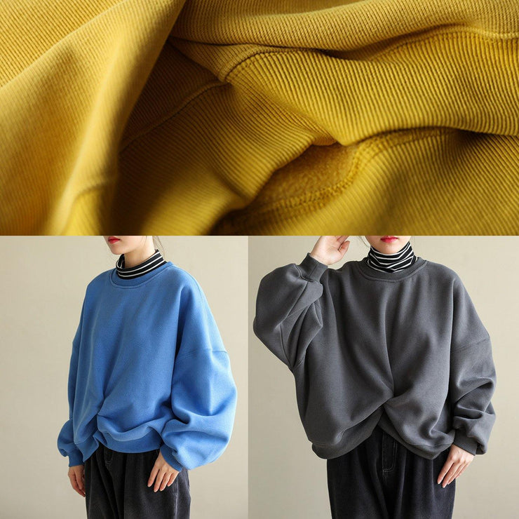 Italian blue cotton blouses for women false two pieces Knee spring Sweatshirt - SooLinen