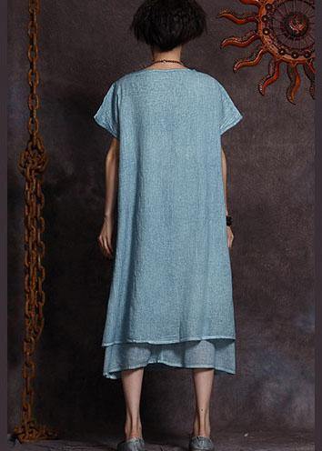 Italian blue embroidery linen Robes layered Love summer Dress - SooLinen