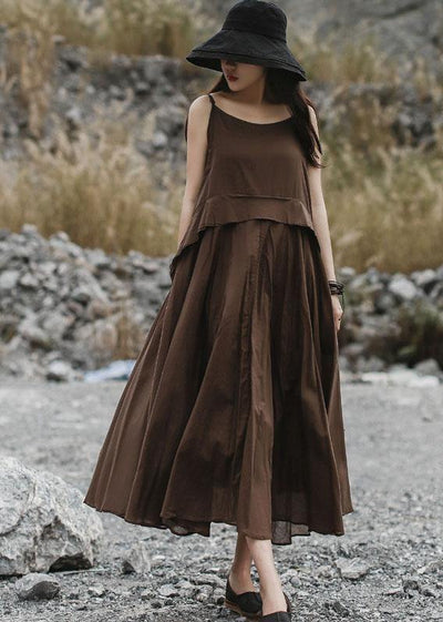 Italian brown linen clothes sleeveless long summer Dresses - SooLinen
