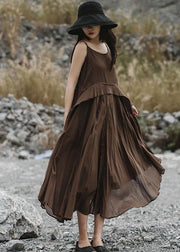 Italian brown linen clothes sleeveless long summer Dresses - SooLinen