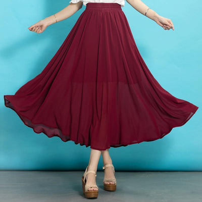 Italian burgundy chiffon clothes For Women high waist Robe summer Dresses - SooLinen
