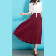 Italian burgundy chiffon clothes For Women high waist Robe summer Dresses - SooLinen