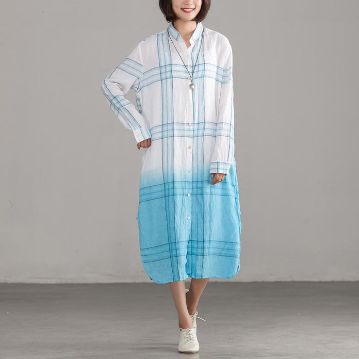 Italian cotton quilting clothes Plus Size Plaid Casual Single Breasted Loose Shirt Dress