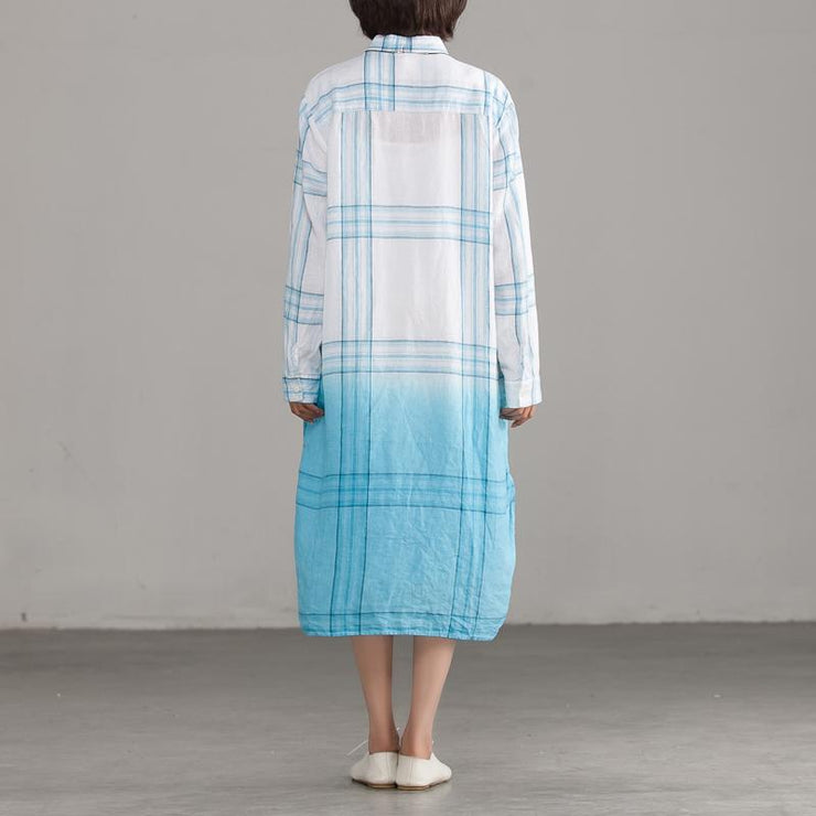 Steppkleidung aus italienischer Baumwolle in Übergröße, kariertes, lässiges, einreihiges, lockeres Hemdkleid
