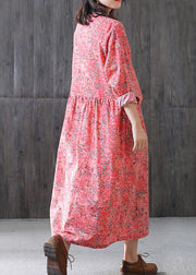 Tunika-Kleid aus italienischer BaumwolleFashion Floral Ethnic Loose V-Ausschnitt Plus Size Dress