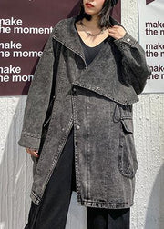 Italian drawstring Fashion clothes For Women denim black gray coats - SooLinen