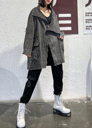 Italian drawstring Fashion clothes For Women denim black gray coats - SooLinen