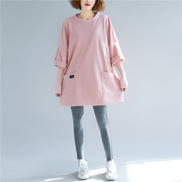 Italian false two pieces cotton tunic pattern stylish pink silhouette blouse
