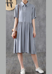 Italian gray quilting dresses lapel Cinched Art Dresses - SooLinen
