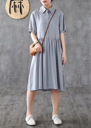Italian gray quilting dresses lapel Cinched Art Dresses - SooLinen
