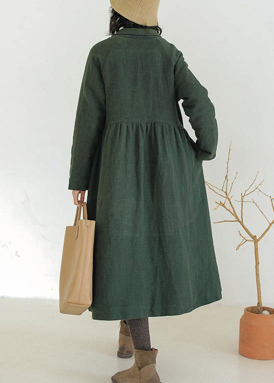 Italian green fine outwear Tunic Tops Cinched winter coat - SooLinen