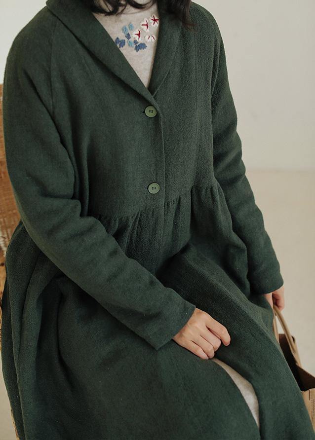 Italian green fine outwear Tunic Tops Cinched winter coat - SooLinen