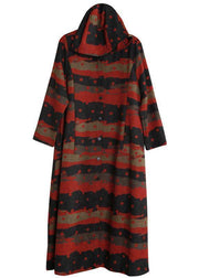 Italian hooded Button Down fine clothes For Women red print daily coats - SooLinen