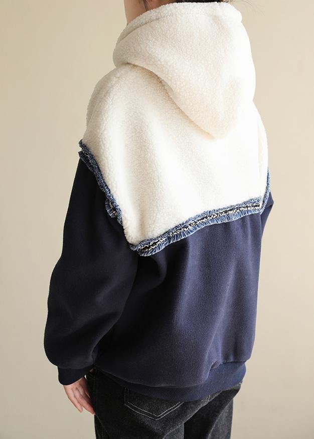 Italian hooded cotton patchwork Blouse design white blouse - SooLinen