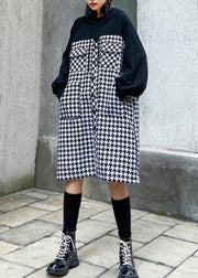 Italian hooded cotton plaid tunic dress Inspiration black cotton robes Dresses - SooLinen