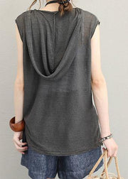 Italian hooded cotton shirts women design dark gray shirts summer - SooLinen
