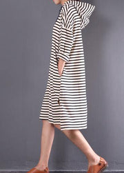 Italian hooded drawstring linen spring dresses Ideas black striped Dresses - SooLinen