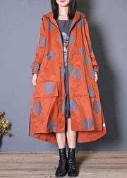 Italian hooded zippered Fine clothes red dotted Dresses coats fall - SooLinen