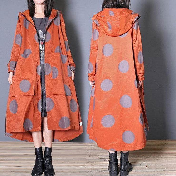 Italian hooded zippered Fine clothes red dotted Dresses coats fall - SooLinen