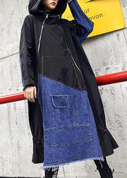 Italian hooded zippered cotton drawstring quilting clothes Runway black A Line Dress - SooLinen