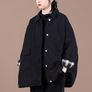 Italian lapel Button Down Fine spring Coats Women black loose outwears - SooLinen