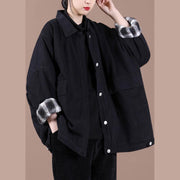 Italian lapel Button Down Fine spring Coats Women black loose outwears - SooLinen