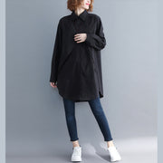 Italian lapel asymmetric cotton crane tops black Midi blouse