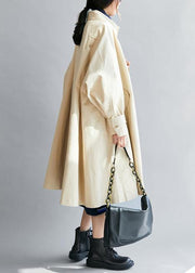 Italian lapel pockets Plus Size fall coat for woman beige short outwear - SooLinen