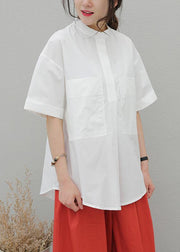 Italian lapel pockets cotton Tunic Outfits white shirt - SooLinen
