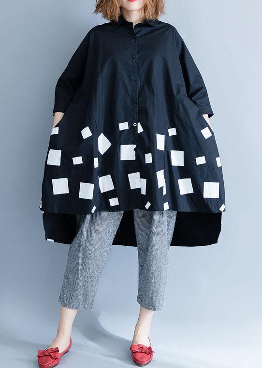 Italian low high design cotton clothes Cotton black prints blouses summer - SooLinen