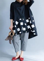 Italian low high design cotton clothes Cotton black prints blouses summer - SooLinen