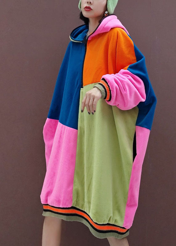 Italienisches Multi-Kapuzentaschen-Patchwork-Pullover-Sweatshirt Kleider Frühling