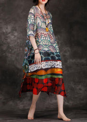 Italian multicolor linen clothes o neck pockets Kaftan summer Dress - SooLinen
