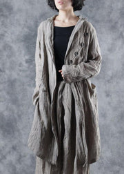 Italian nude linen Blouse lapel collar cotton long sleeve coats - SooLinen