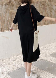 Italienischer O-Ausschnitt Halbarm-Baumwoll-Tuniken Ausgestattete Stoffe mit schwarzem Druck Robe-Kleider Sommer