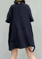 Italian o neck Hole Cotton summer quilting dresses Catwalk black Dresses - SooLinen