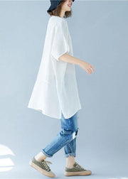 Italian o neck asymmetric linen summer dresses Photography white Dresses - SooLinen