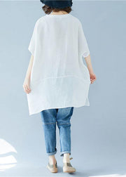 Italian o neck asymmetric linen summer dresses Photography white Dresses - SooLinen